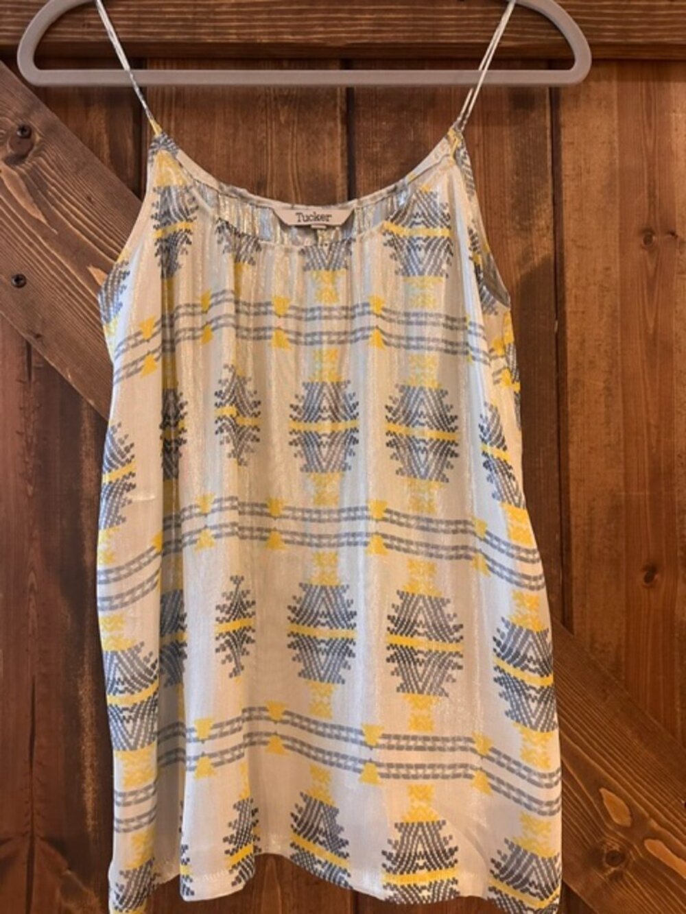 Tucker | Camisole Silk & Metallic Lurex Southwest Print Lightweight Lux USA Sz S